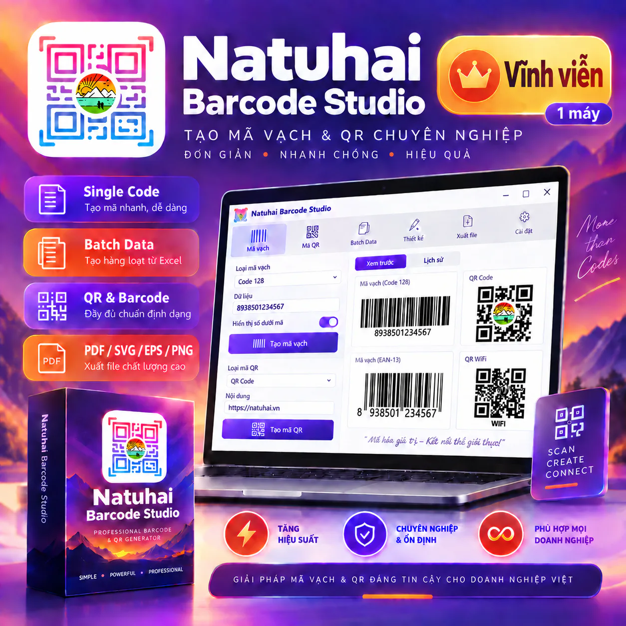Natuhai Barcode Studio – Vĩnh Viễn – 1 Máy